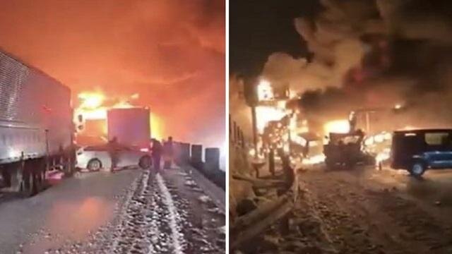  (ვიდეო) 67 ავტომობილის მონაწილეობით მასშტაბური ავტოსაგზაო შემთხვევა მოხდა - ავარიას მოჰყვა ძლიერი ხანძარი არის მსხვრპლი